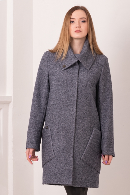 Прямое пальто с накладными карманами - Арт: 312 серый меланж - Размеры: 40 42 