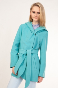Укороченное пальто с капюшоном - Арт: 283 голубой - Размеры: 38-40 42-44 46-48