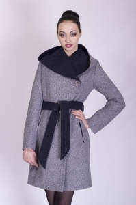 Приталенное пальто с капюшоном - Арт: 284 меланж серый - Размеры: 42 44 46 48 50 52 54