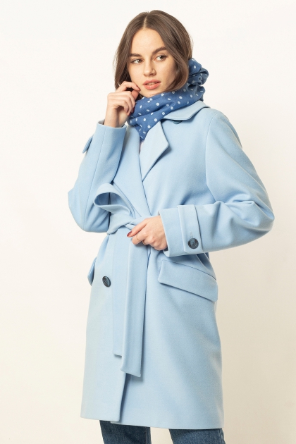 Пальто укороченное - Арт: 342 кашемир голубой - Размеры: 38 