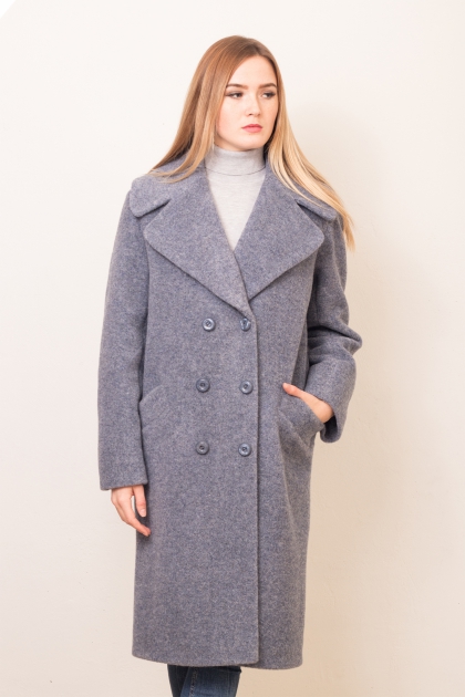 Двубортное пальто - Арт: 326 индиго - Размеры: 48-50 52-54