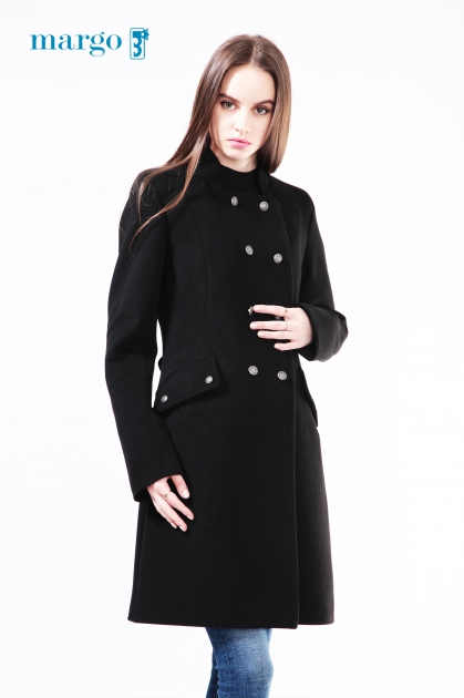 Пальто в стиле милитари - Арт: 259 чёрный - Размеры:  48 