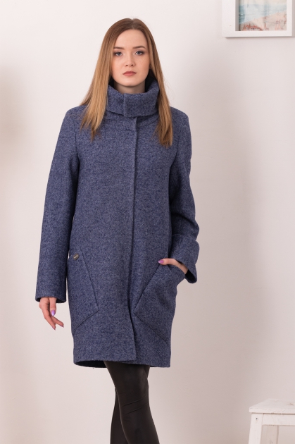 Прямое пальто с накладными карманами - Арт: 312 фиолет меланж - Размеры: 40 