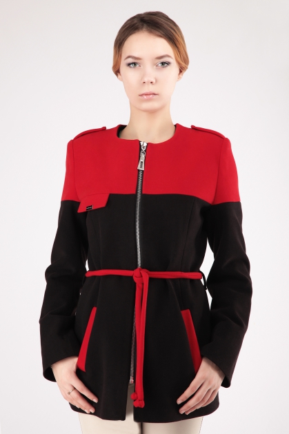 Женское пальто - Арт: 269 чёрное/красное - Размеры: 40 42 44 