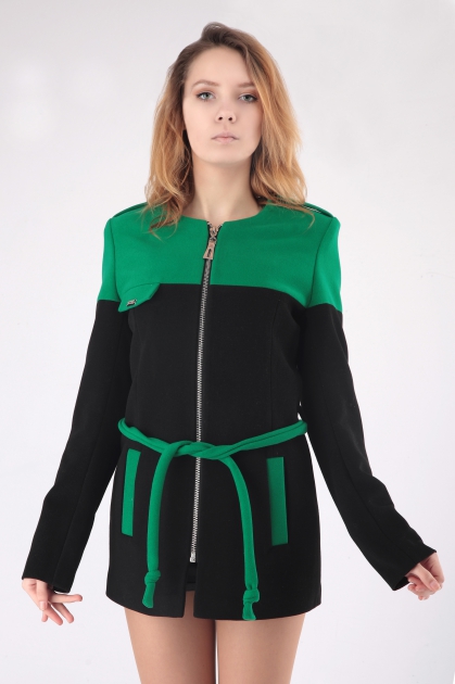 Женское пальто - Арт: 269 чёрное/зелёное - Размеры:  46 48