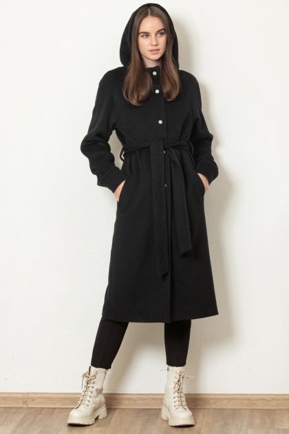 Пальто с капюшоном - Арт: 355 чёрный - Размеры: 38, 40-42, 44-46, 48-50, 52-54