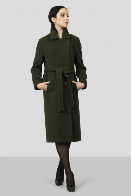 Пальто с английским воротником - Арт: 360 тёмно-зелёный - Размеры: 38, 40-42, 44-46, 52-54
