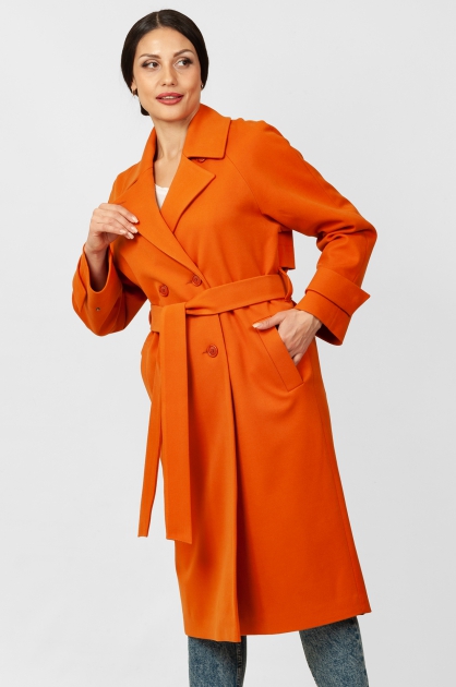 Пальто прямого кроя - Арт: №376, оранжевый - Размеры: 40-42, 44-46, 48-50, 52-54